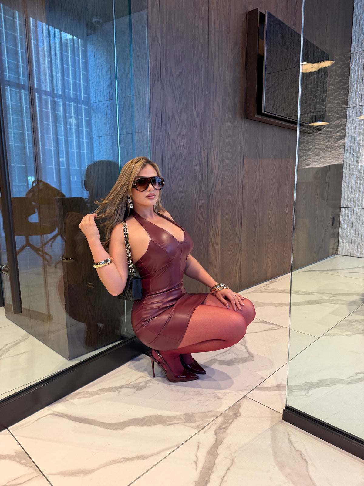Daniela burgundy Halter Dress