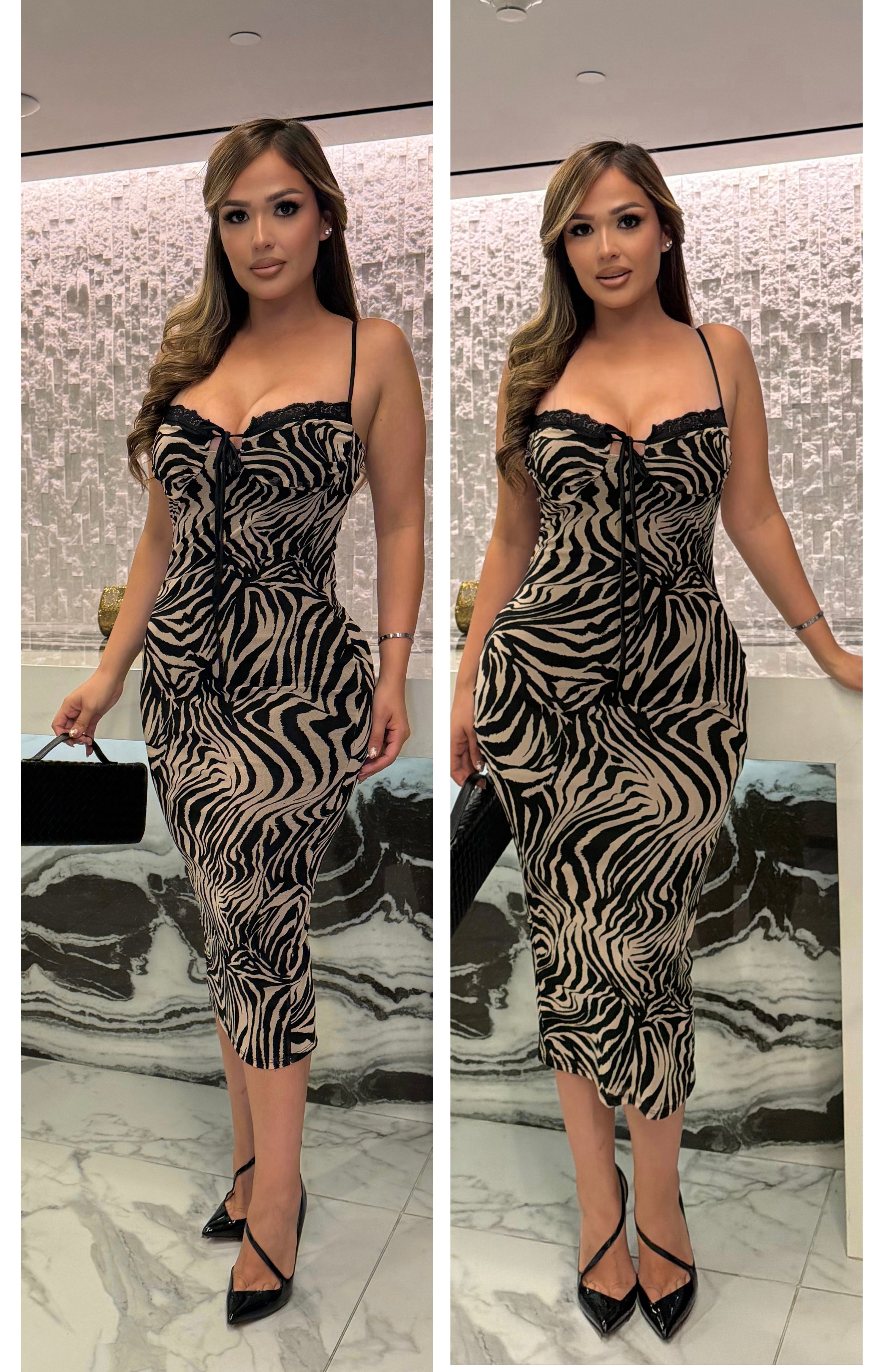 Zebra Mesh midi Dress