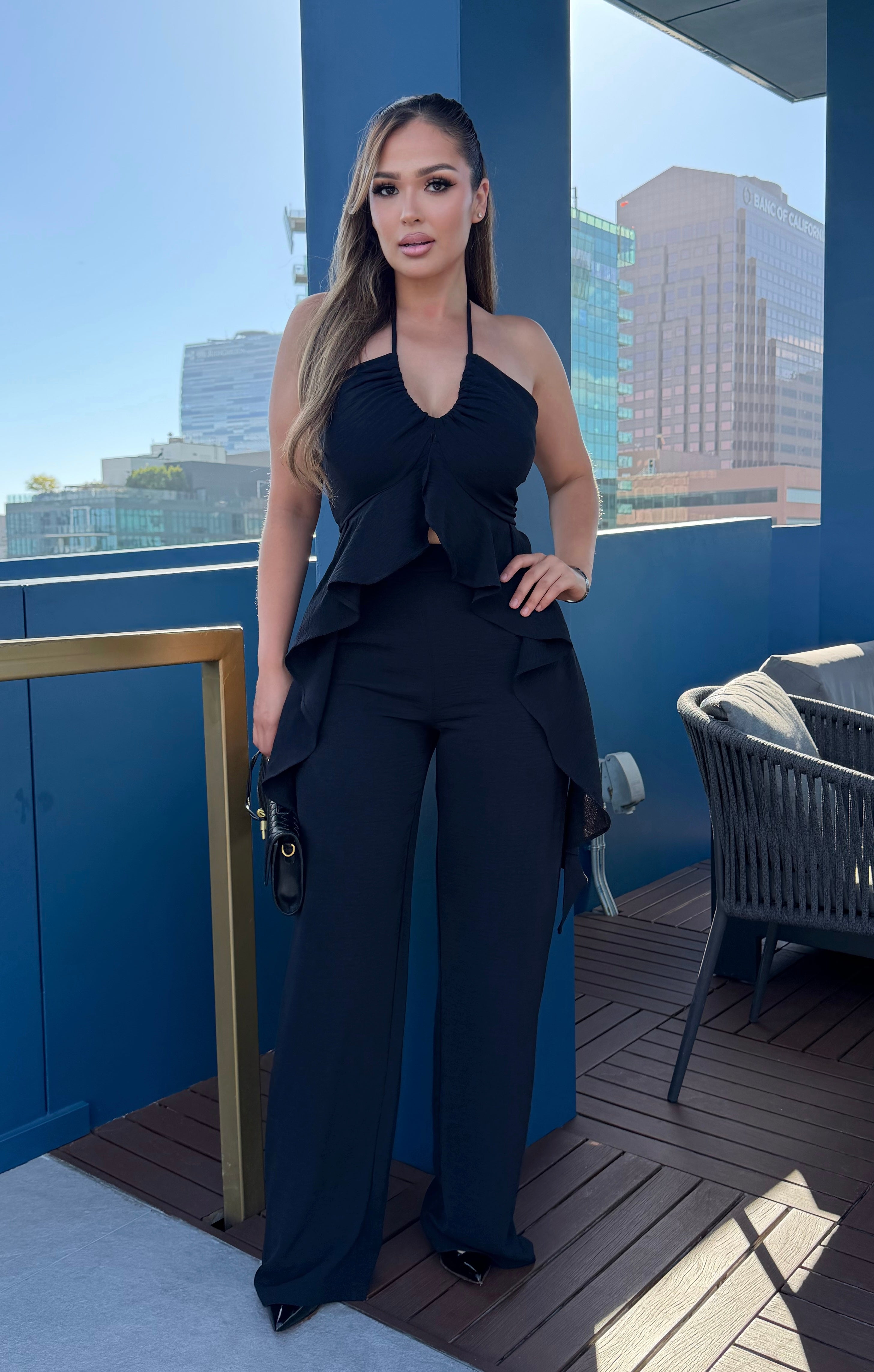 Celia blk Ruffle 2 PIECE SET