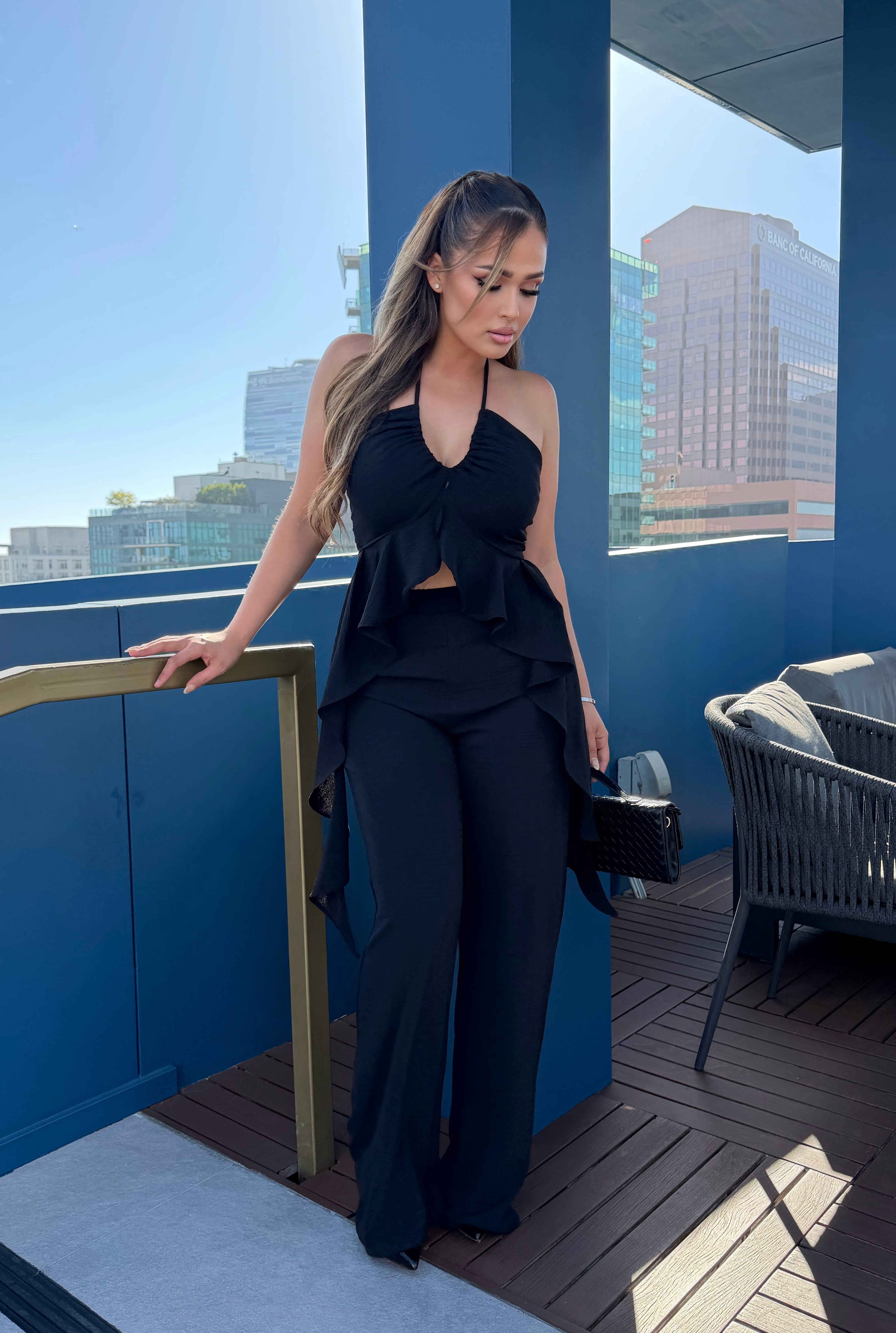 Celia blk Ruffle 2 PIECE SET