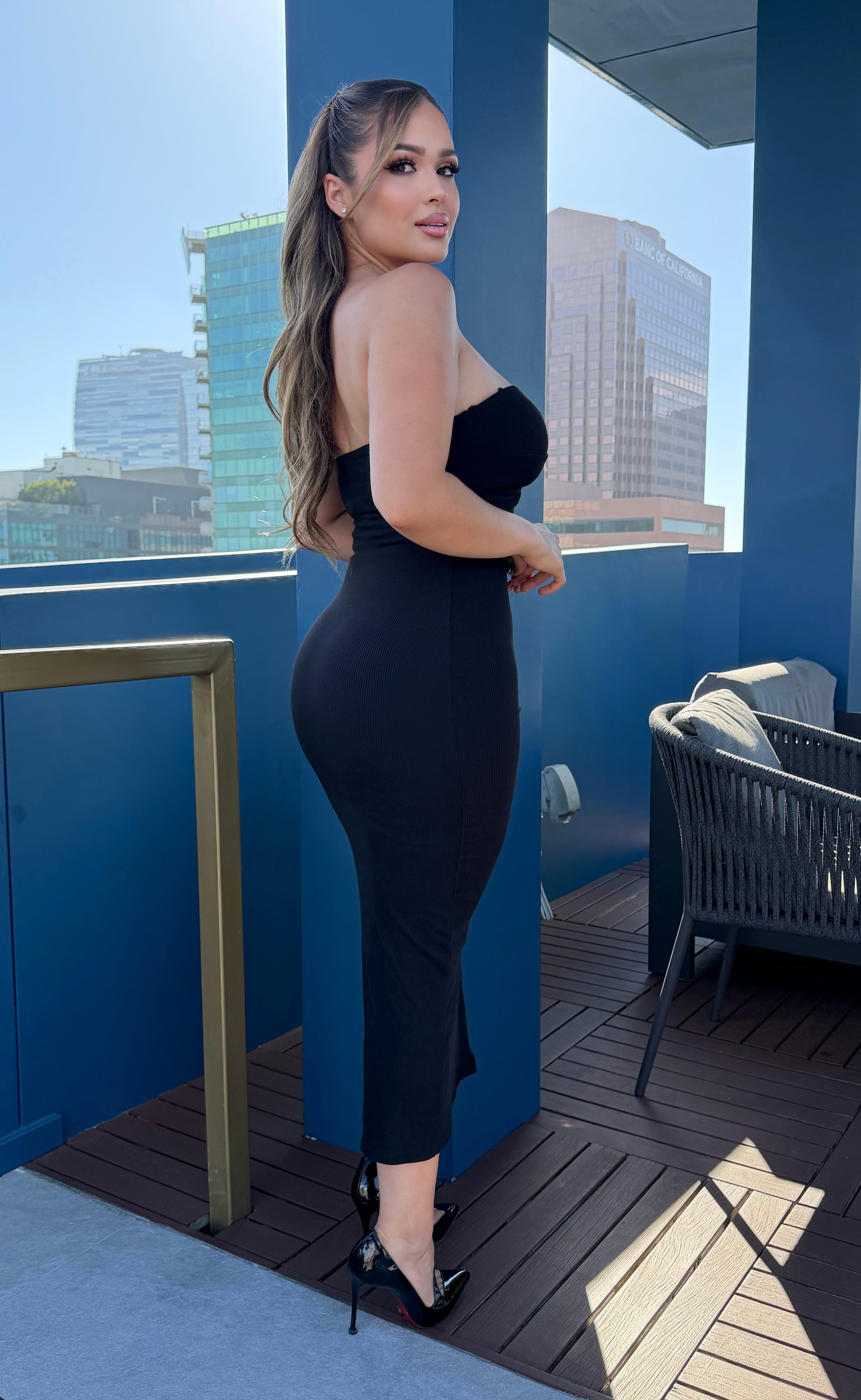 OLIVIA blk Long slit dress