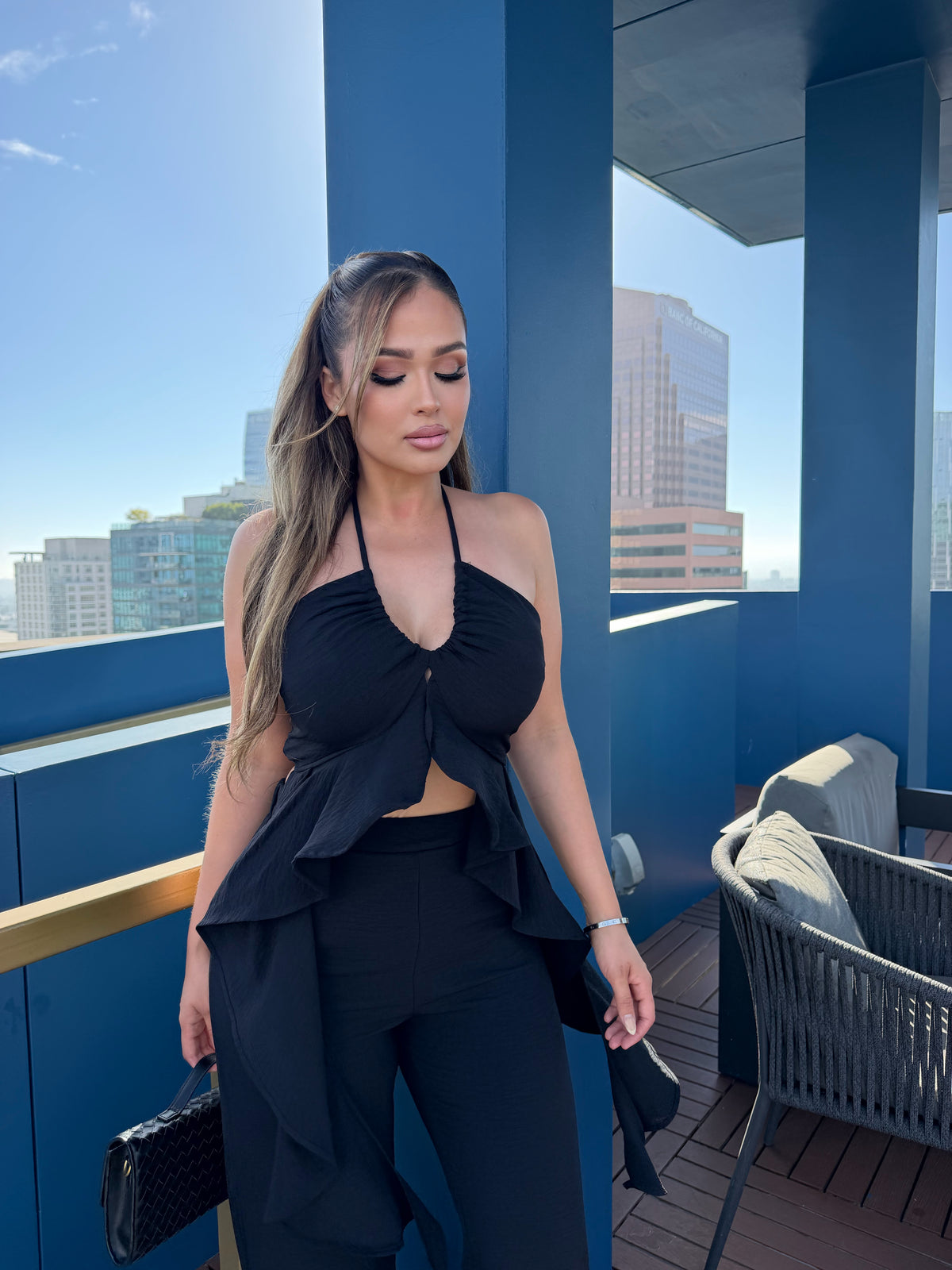 Celia blk Ruffle 2 PIECE SET