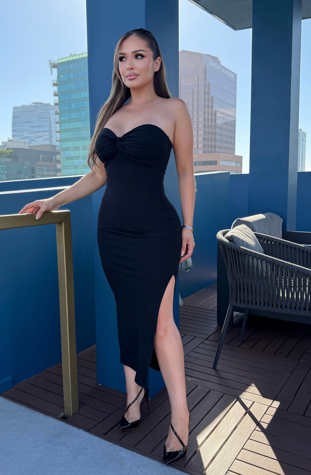OLIVIA blk Long slit dress
